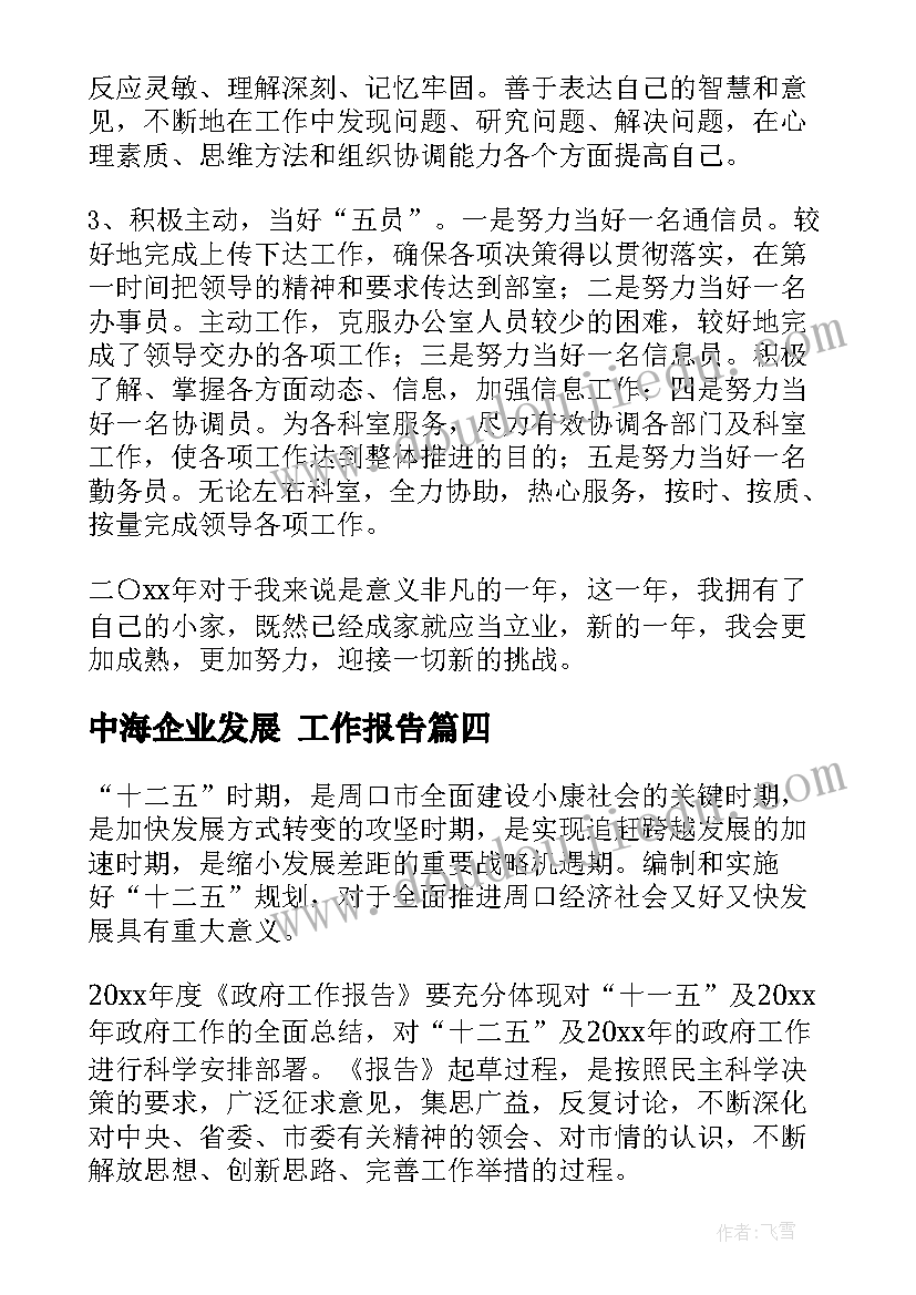 最新中海企业发展 工作报告(通用5篇)