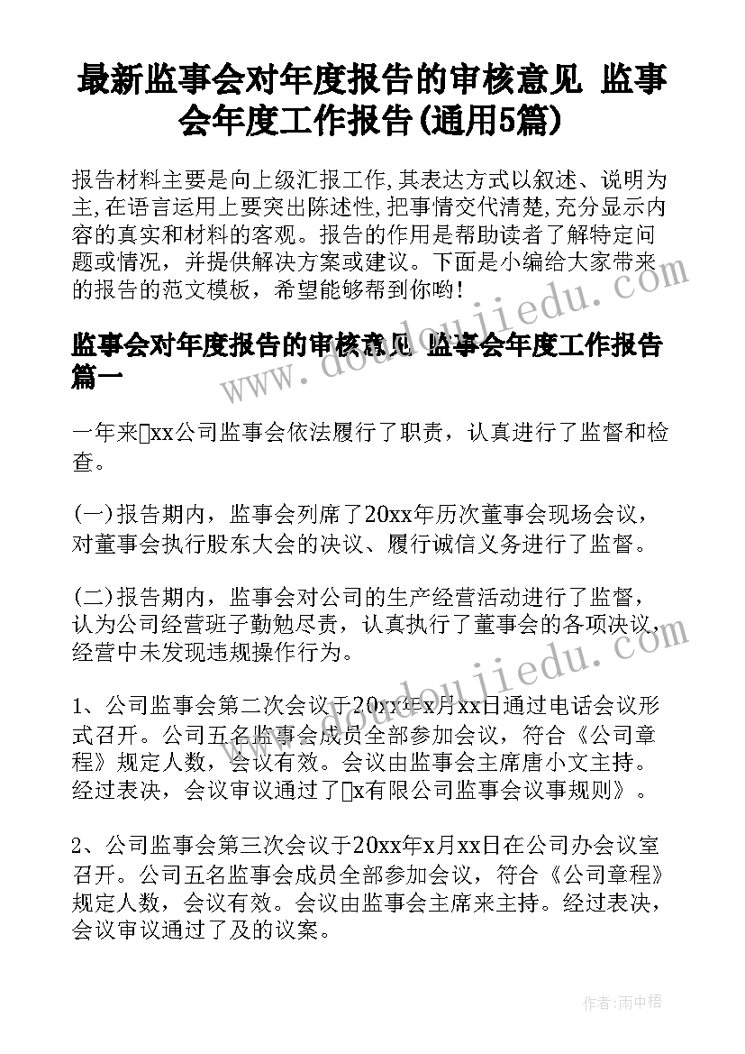 最新监事会对年度报告的审核意见 监事会年度工作报告(通用5篇)