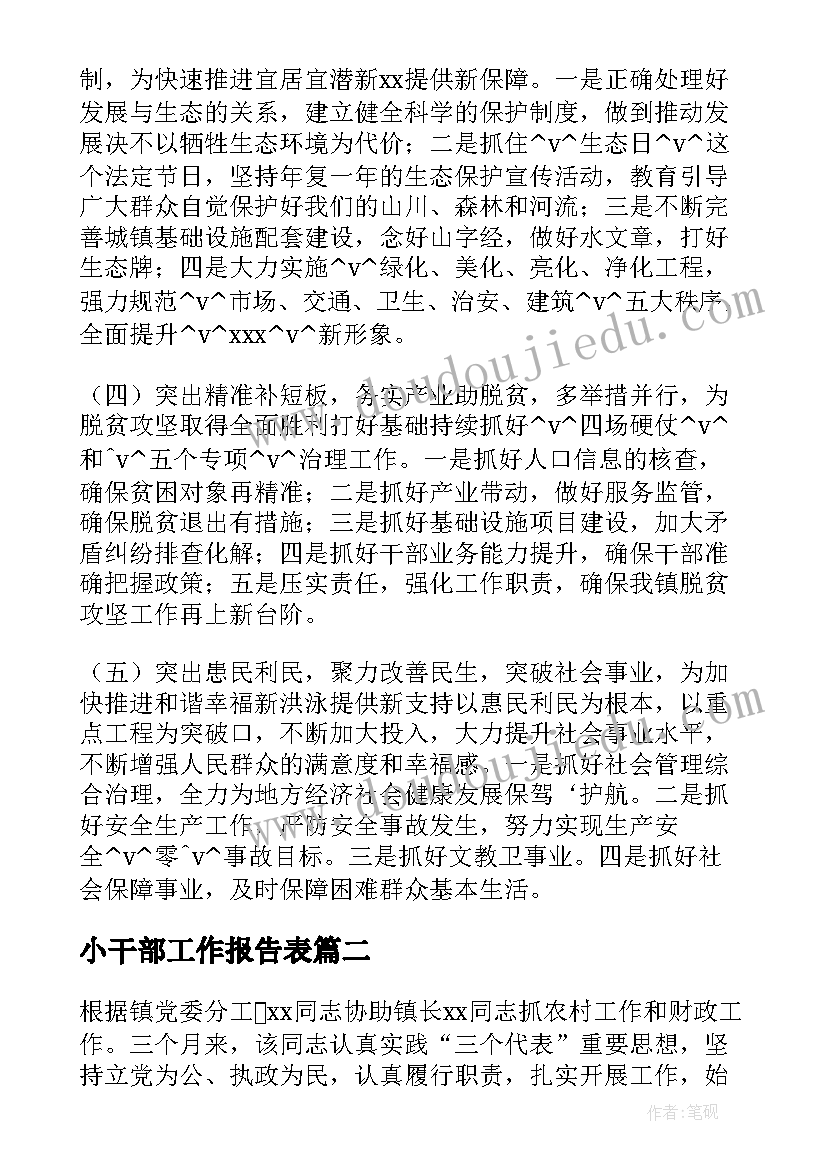 最新小干部工作报告表(大全7篇)