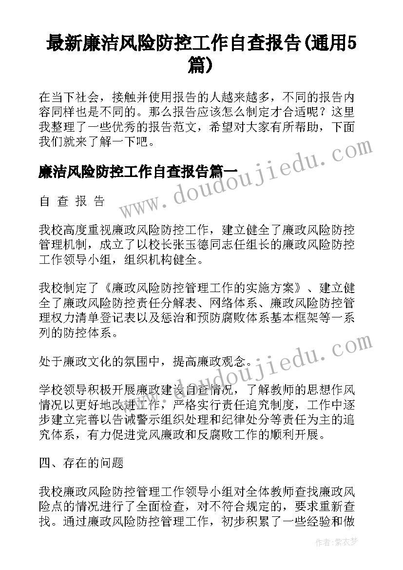 最新廉洁风险防控工作自查报告(通用5篇)