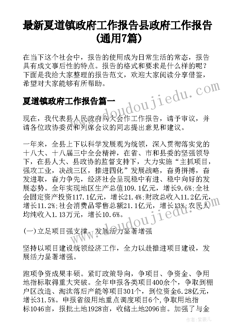 最新夏道镇政府工作报告 县政府工作报告(通用7篇)