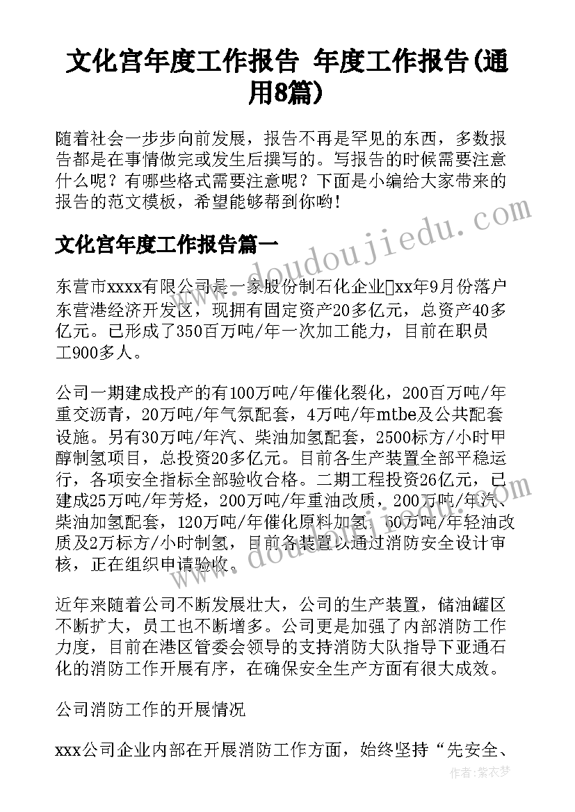 文化宫年度工作报告 年度工作报告(通用8篇)