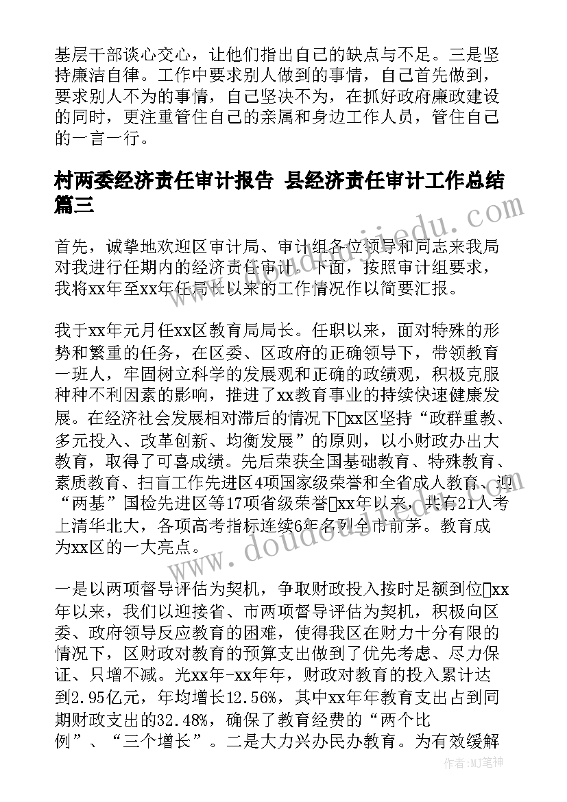 最新村两委经济责任审计报告 县经济责任审计工作总结(优秀5篇)