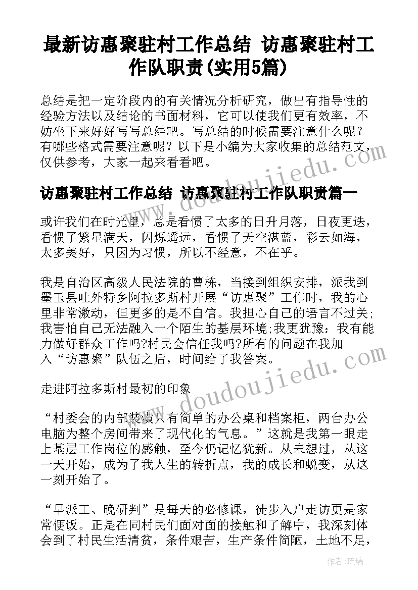 最新访惠聚驻村工作总结 访惠聚驻村工作队职责(实用5篇)