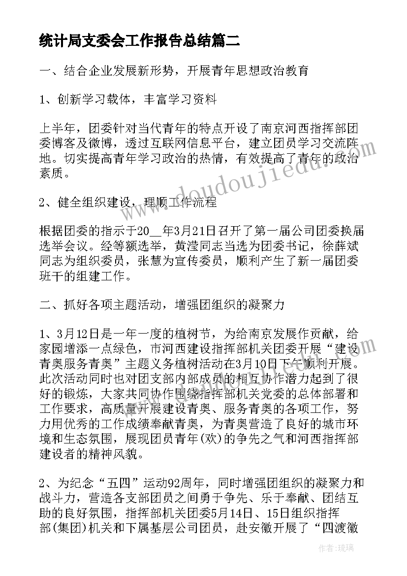 统计局支委会工作报告总结(通用5篇)