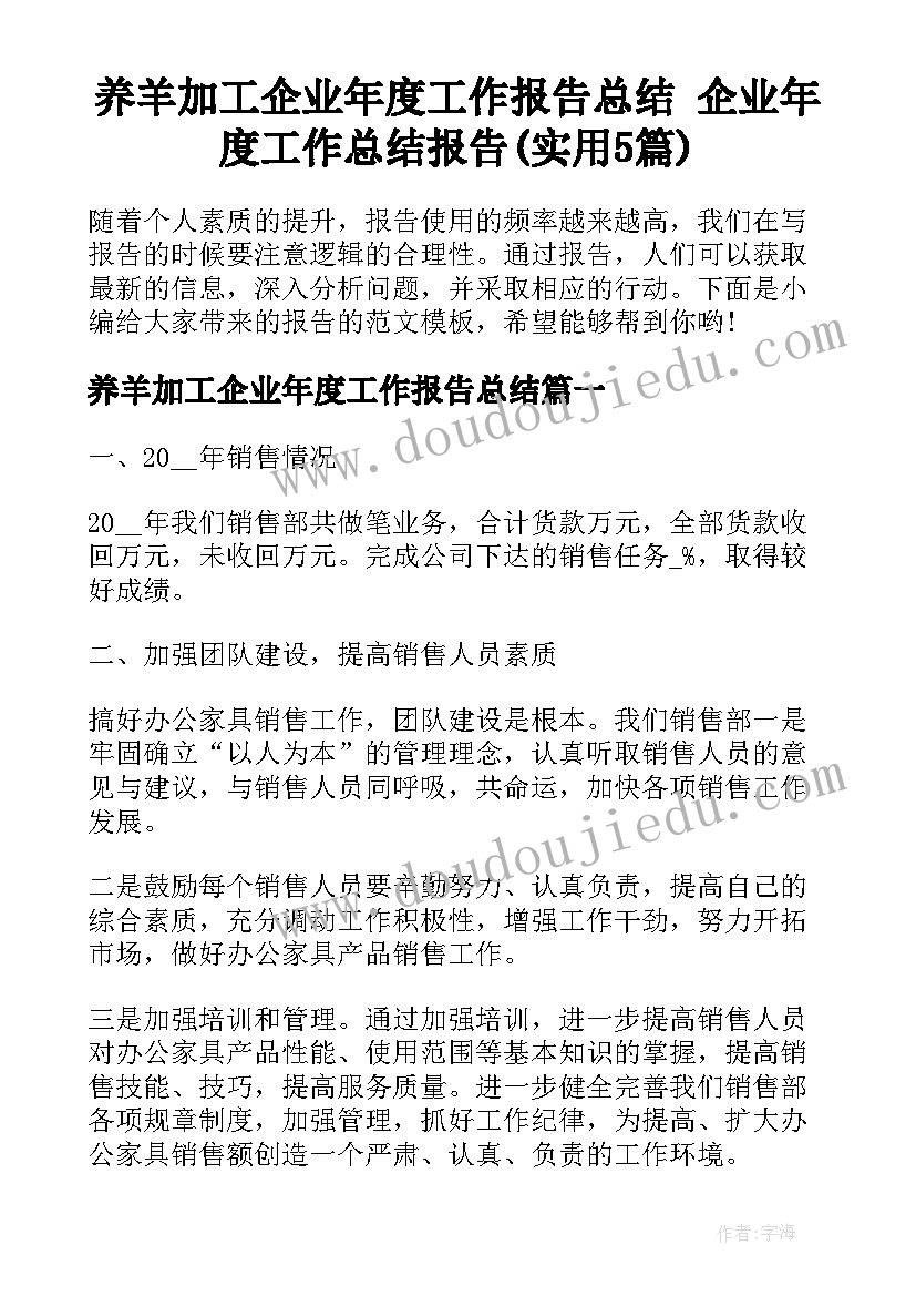 养羊加工企业年度工作报告总结 企业年度工作总结报告(实用5篇)