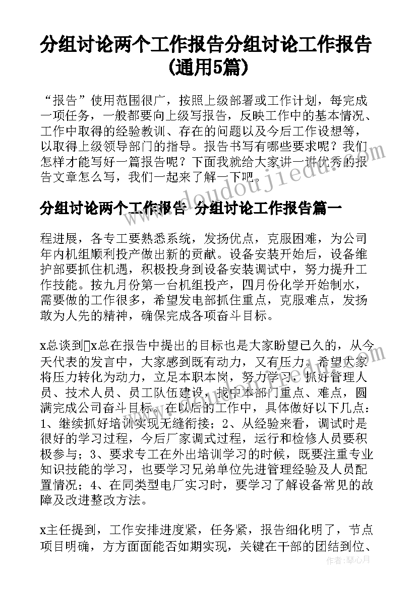 分组讨论两个工作报告 分组讨论工作报告(通用5篇)