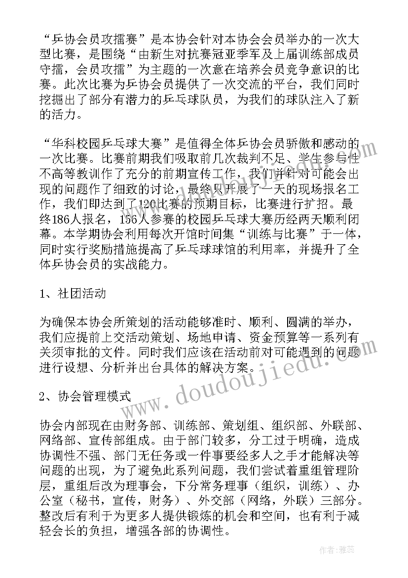 2023年县乒乓球协会工作报告 乒乓球协会工作总结(精选10篇)