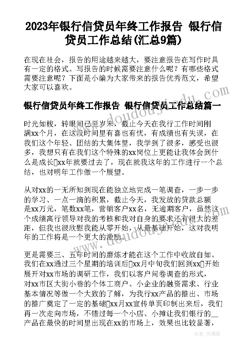 2023年银行信贷员年终工作报告 银行信贷员工作总结(汇总9篇)