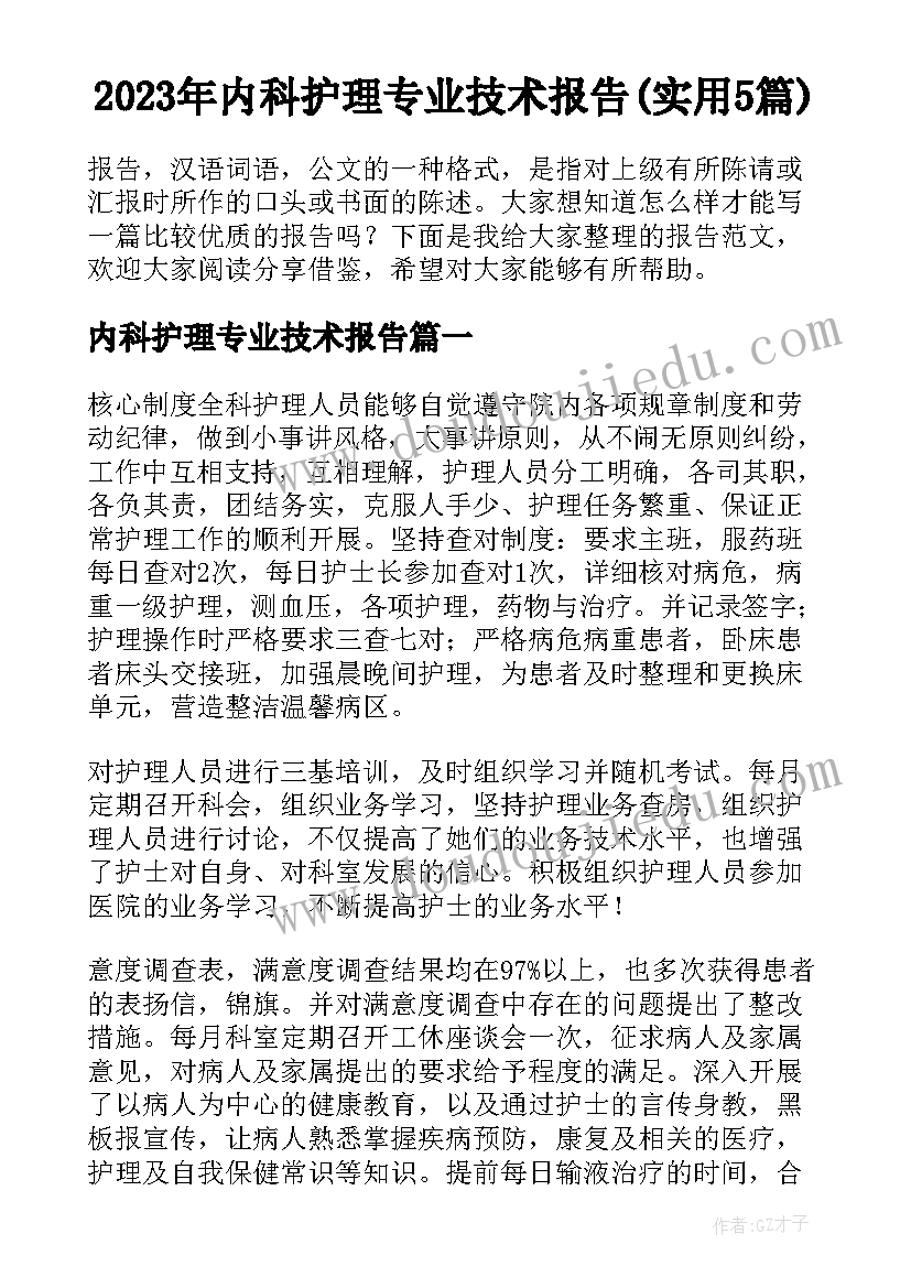 2023年内科护理专业技术报告(实用5篇)