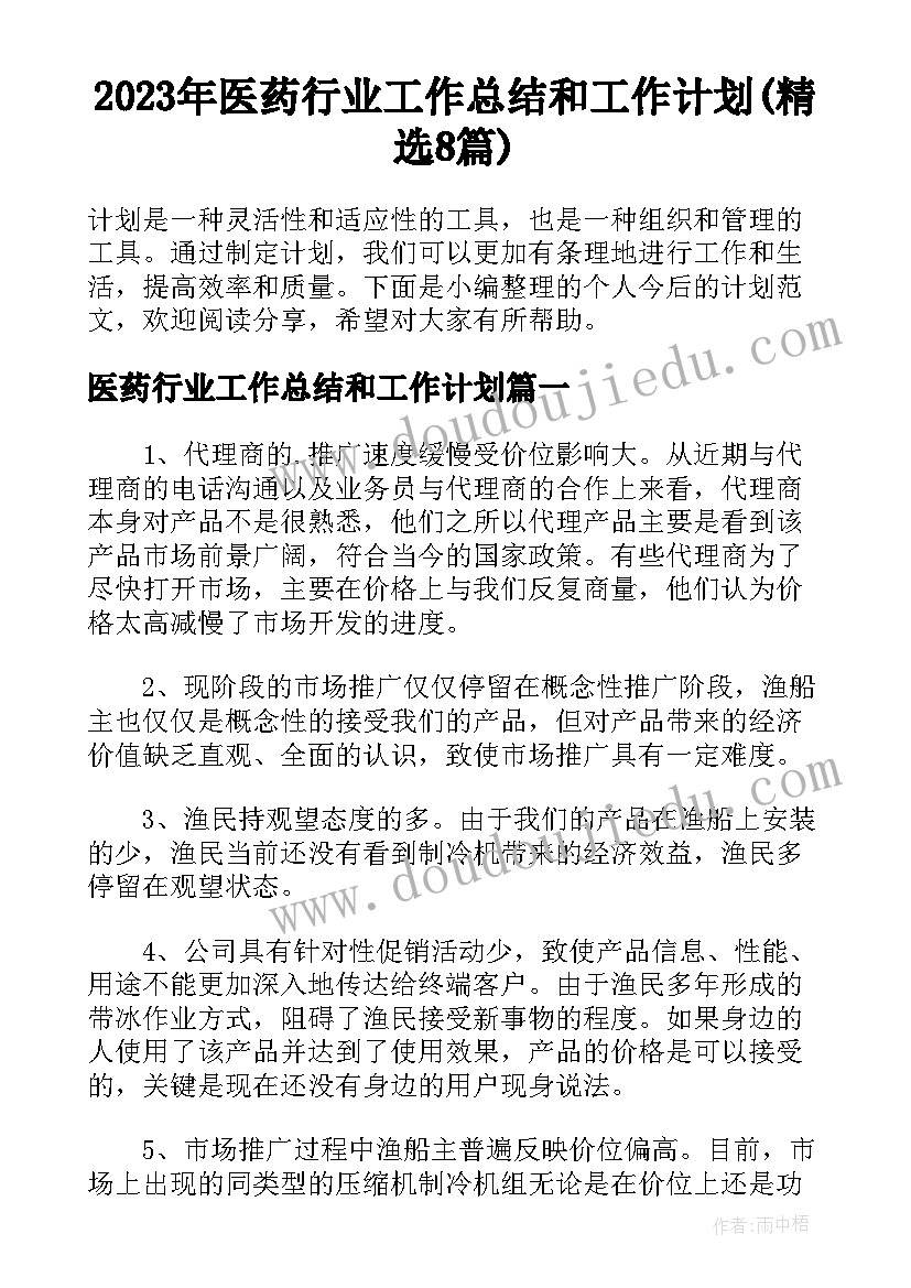 2023年医药行业工作总结和工作计划(精选8篇)