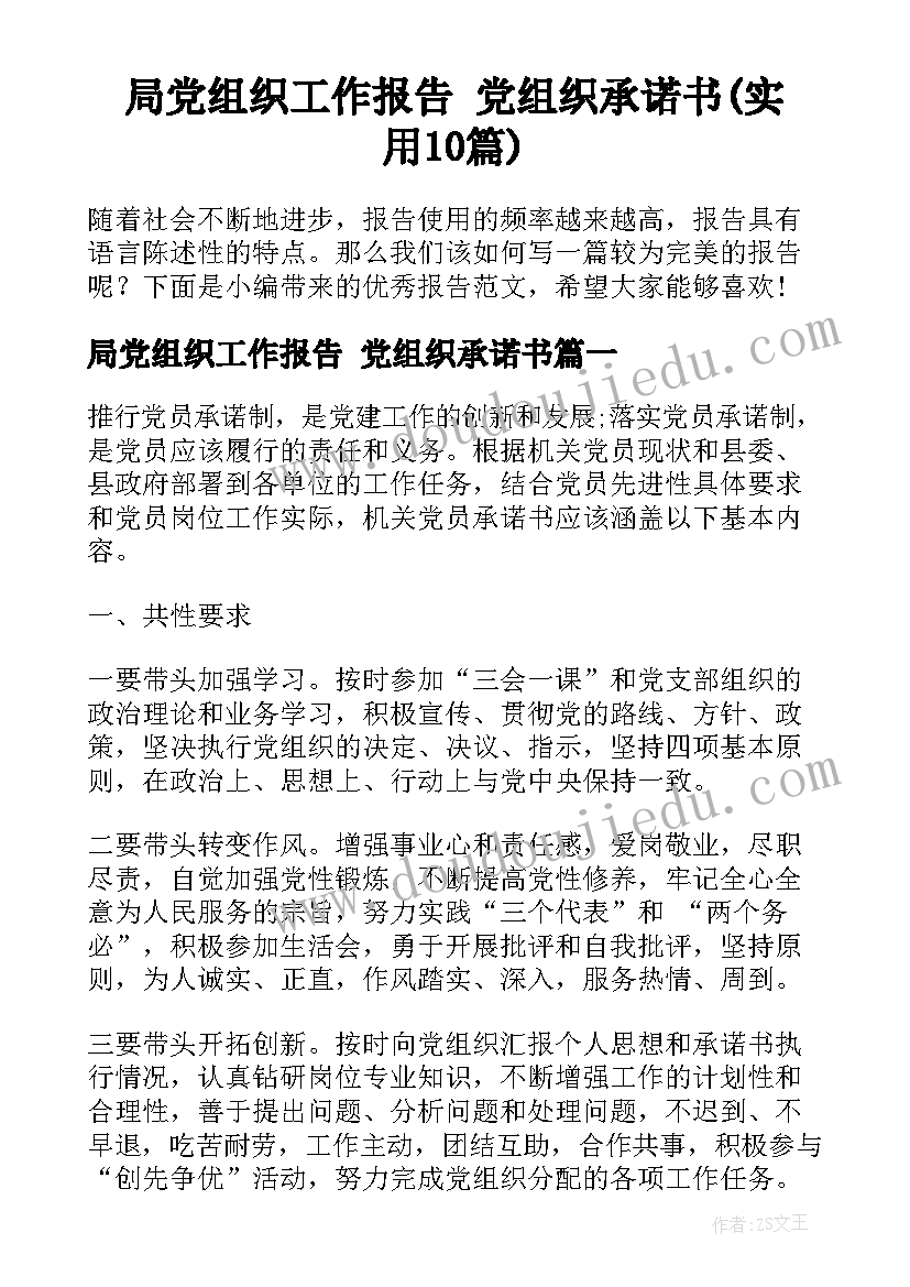 局党组织工作报告 党组织承诺书(实用10篇)