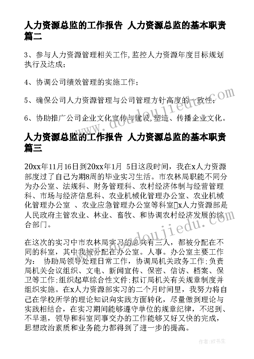 2023年人力资源总监的工作报告 人力资源总监的基本职责(实用6篇)