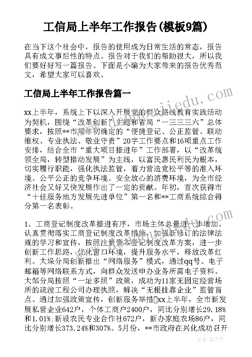 工信局上半年工作报告(模板9篇)