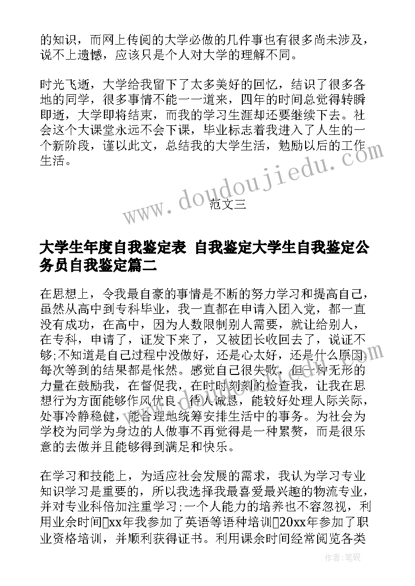 最新大学生年度自我鉴定表 自我鉴定大学生自我鉴定公务员自我鉴定(优秀9篇)