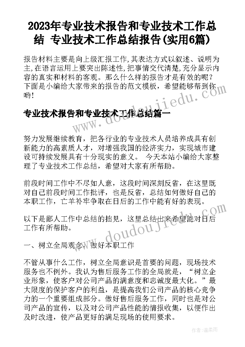 2023年专业技术报告和专业技术工作总结 专业技术工作总结报告(实用6篇)