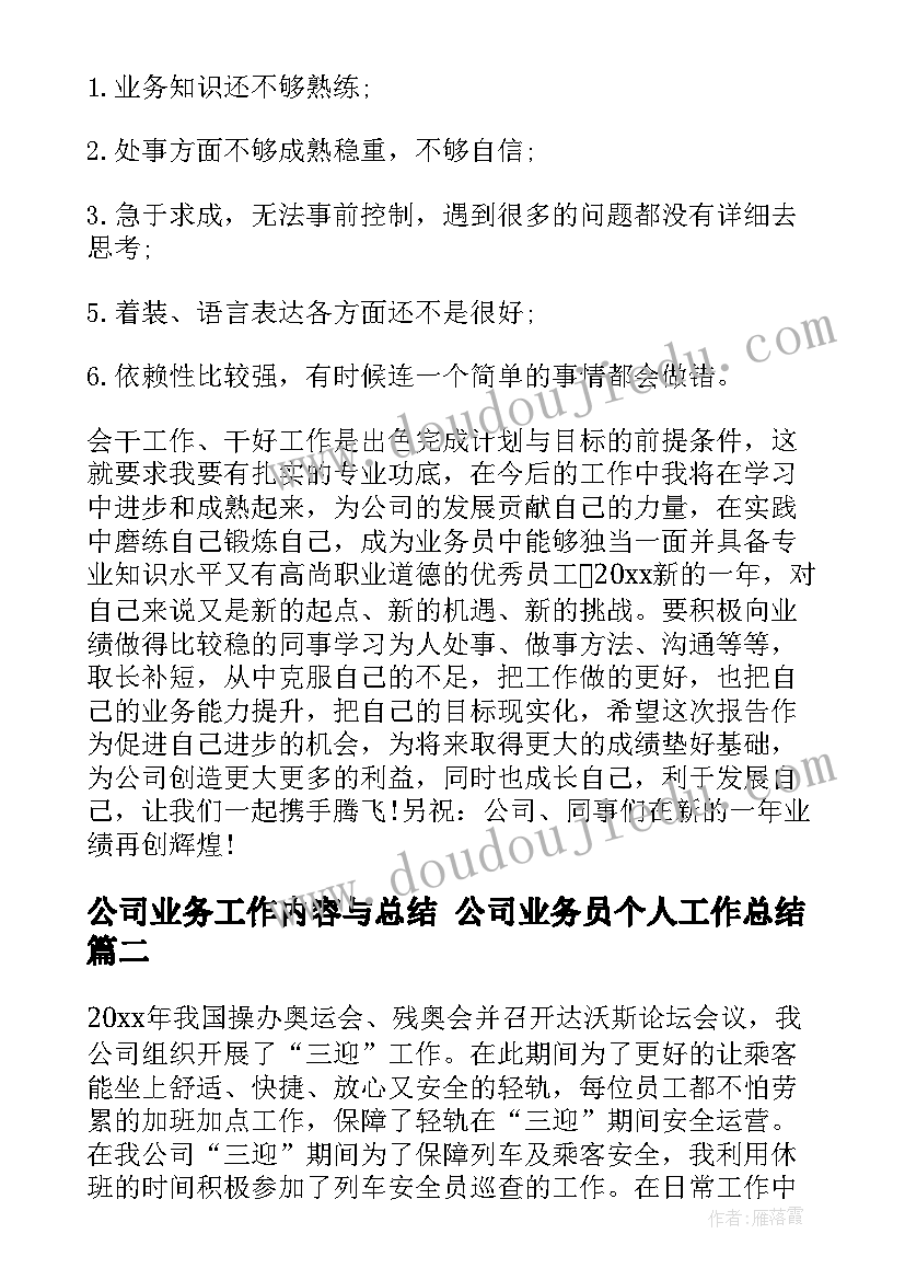 2023年公司业务工作内容与总结 公司业务员个人工作总结(优质8篇)