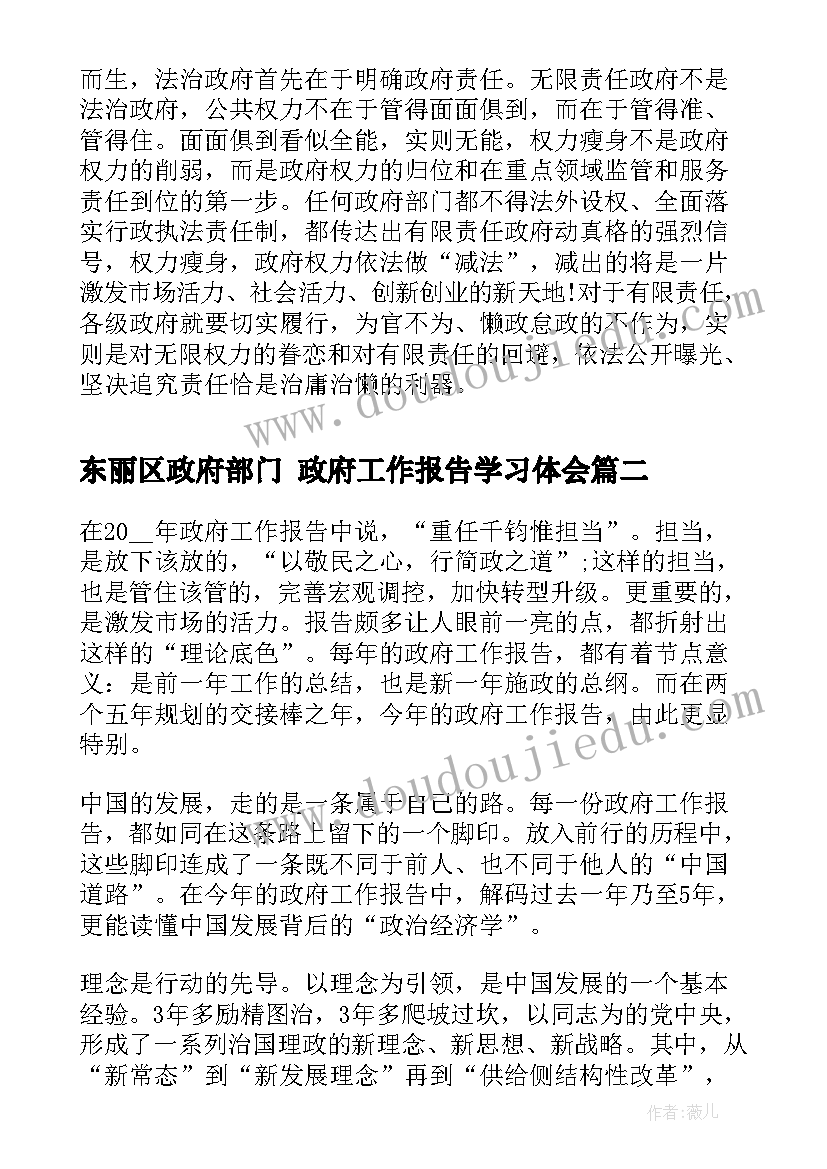 2023年东丽区政府部门 政府工作报告学习体会(模板6篇)