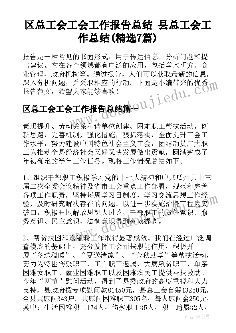 区总工会工会工作报告总结 县总工会工作总结(精选7篇)