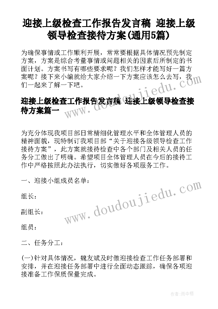 迎接上级检查工作报告发言稿 迎接上级领导检查接待方案(通用5篇)