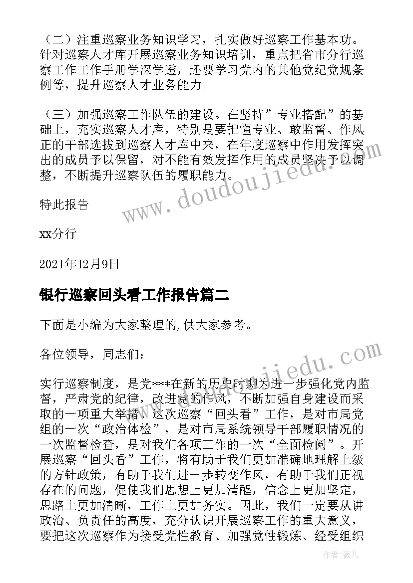 银行巡察回头看工作报告 银行分行年度巡察工作报告(通用5篇)