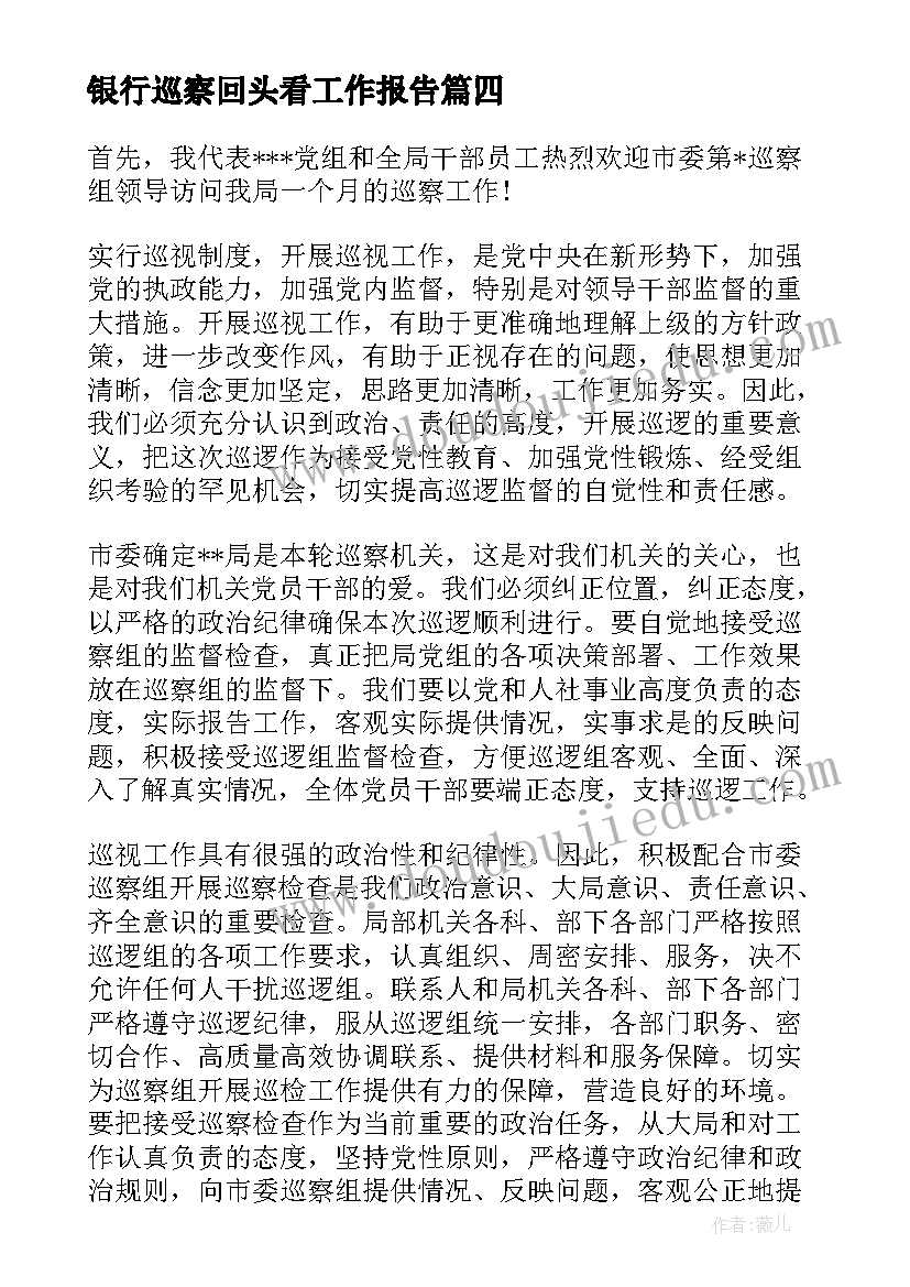 银行巡察回头看工作报告 银行分行年度巡察工作报告(通用5篇)