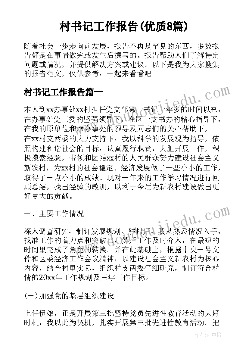 村书记工作报告(优质8篇)