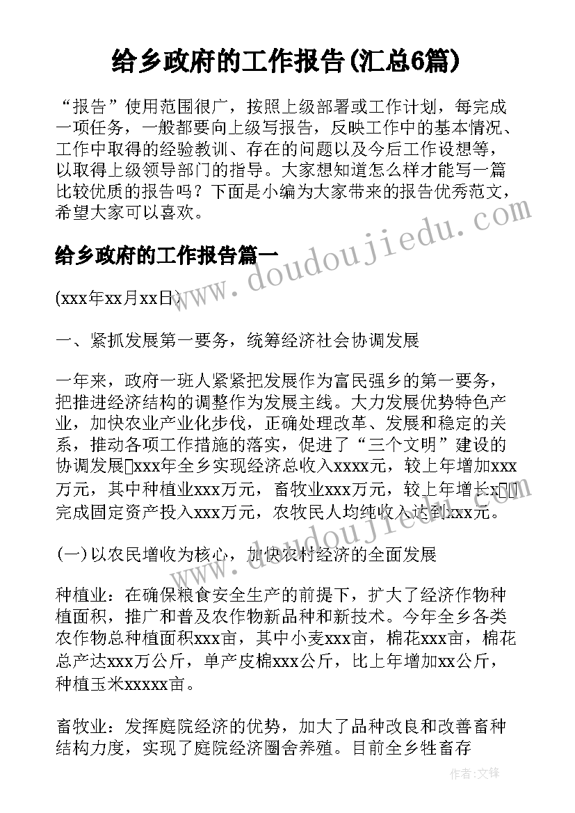 给乡政府的工作报告(汇总6篇)