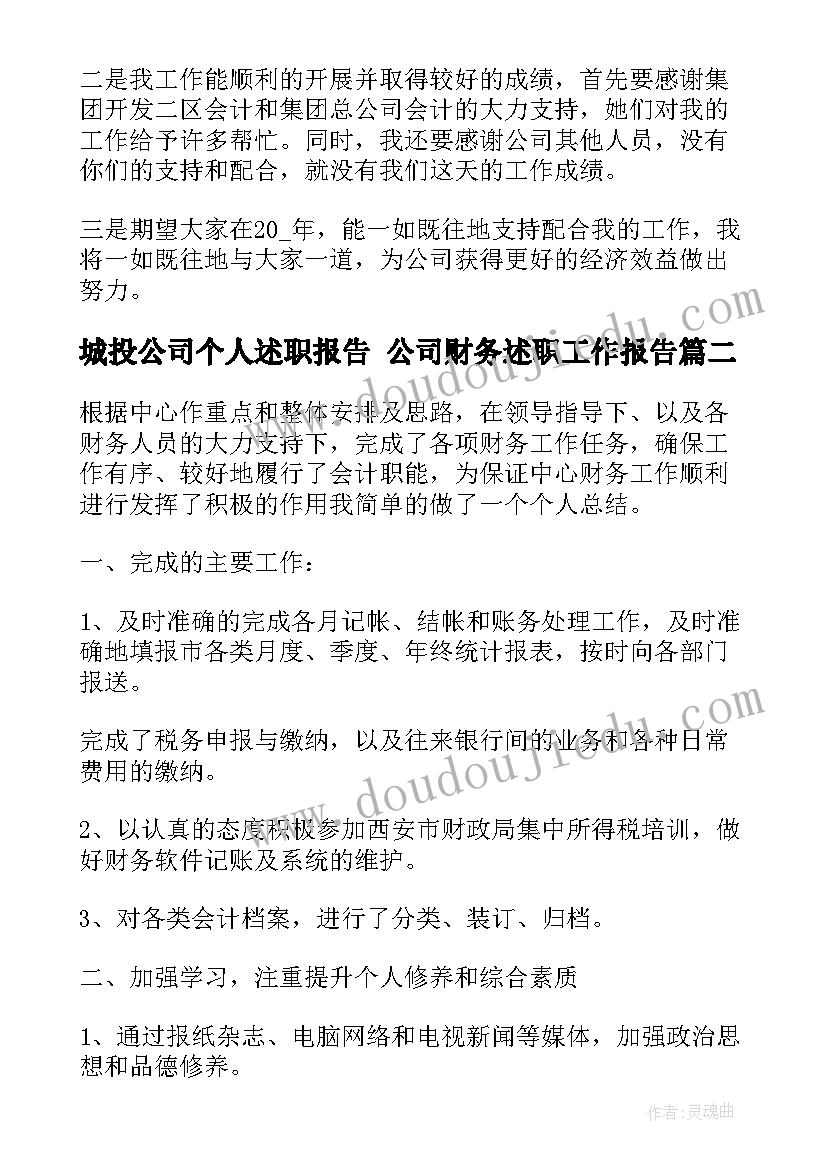 2023年城投公司个人述职报告 公司财务述职工作报告(模板5篇)