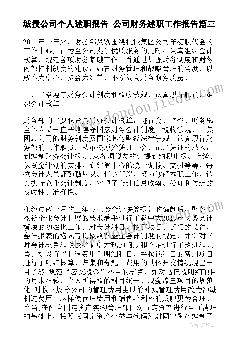 2023年城投公司个人述职报告 公司财务述职工作报告(模板5篇)