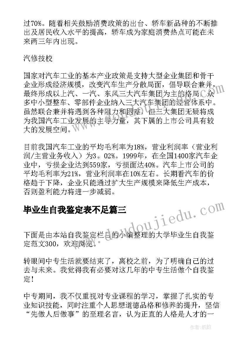 最新毕业生自我鉴定表不足 毕业生自我鉴定(汇总6篇)