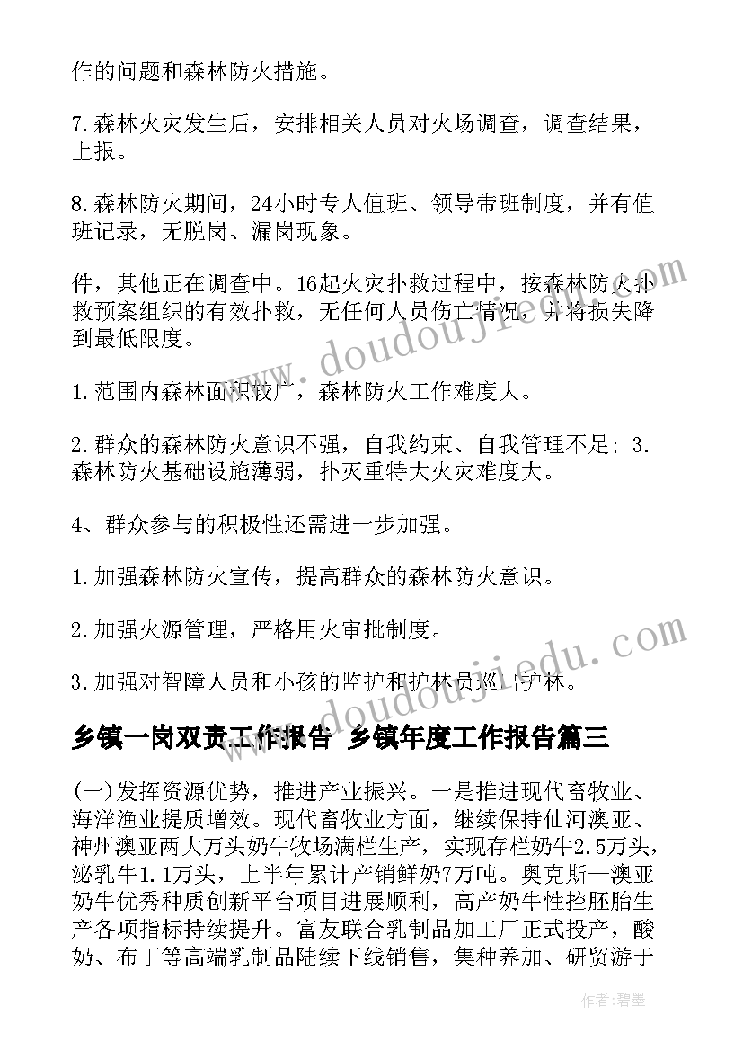 乡镇一岗双责工作报告 乡镇年度工作报告(优秀8篇)