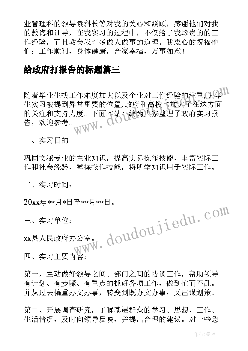 2023年给政府打报告的标题(大全9篇)