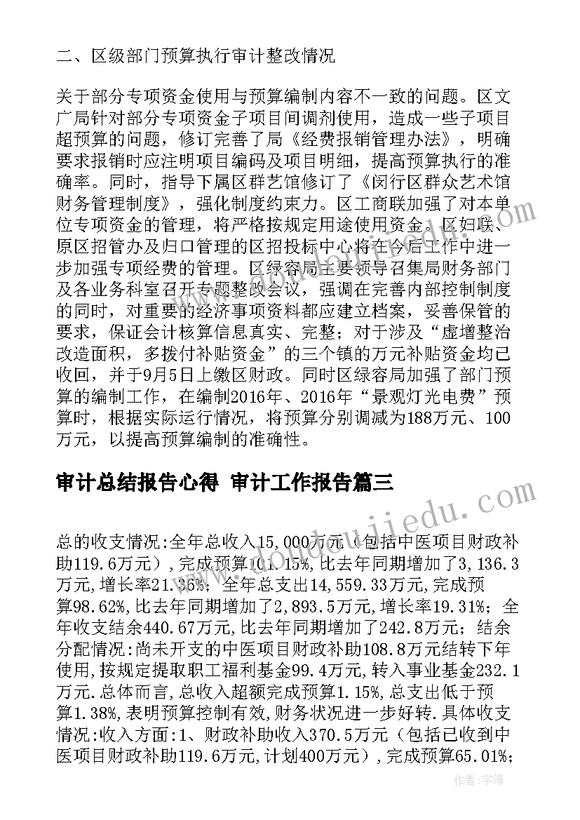 2023年审计总结报告心得 审计工作报告(精选6篇)