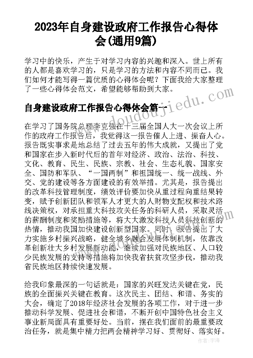 2023年自身建设政府工作报告心得体会(通用9篇)