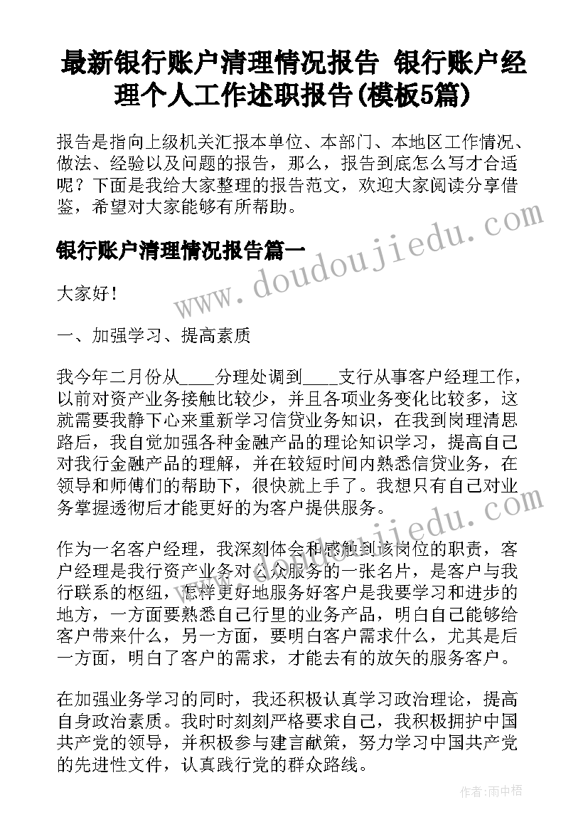 最新银行账户清理情况报告 银行账户经理个人工作述职报告(模板5篇)