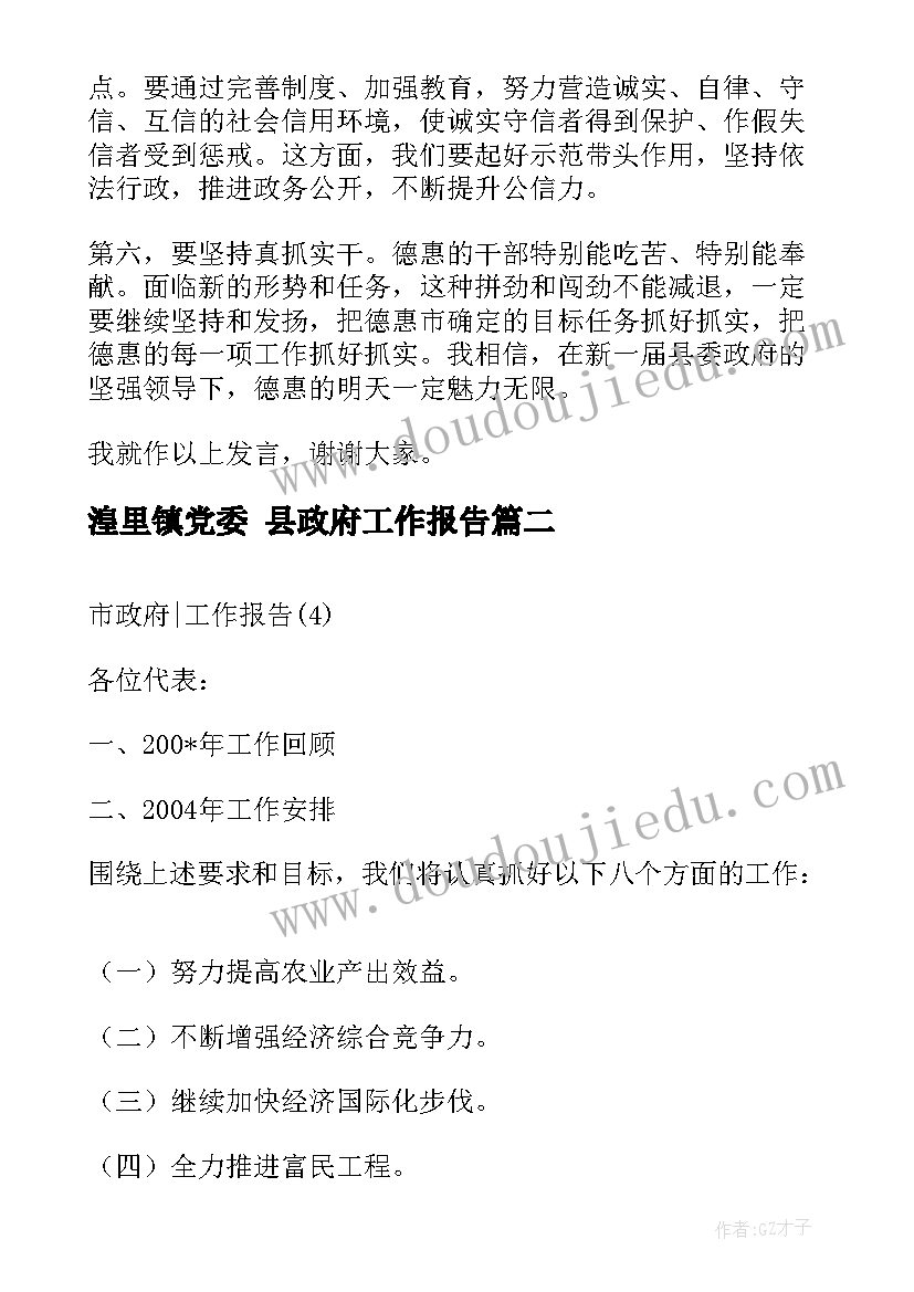 湟里镇党委 县政府工作报告(精选5篇)