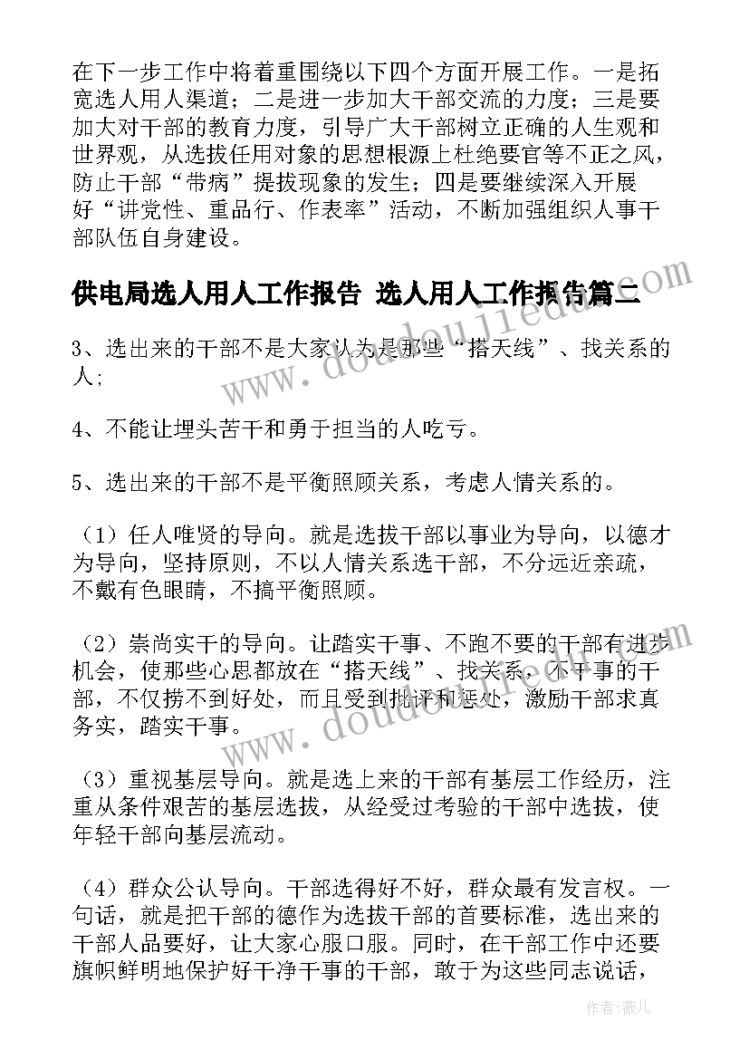 供电局选人用人工作报告 选人用人工作报告(模板5篇)