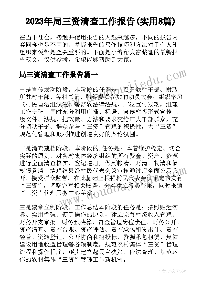 2023年局三资清查工作报告(实用8篇)
