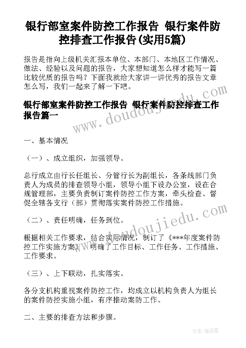 银行部室案件防控工作报告 银行案件防控排查工作报告(实用5篇)