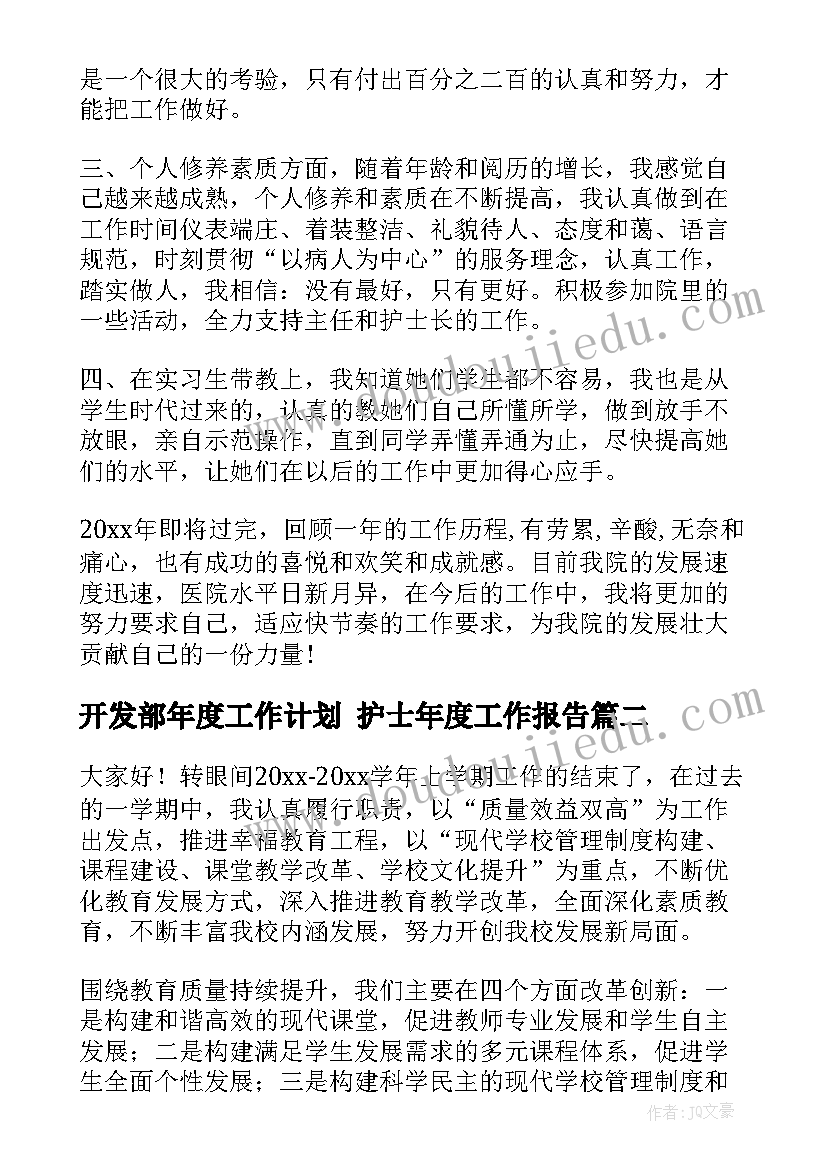 开发部年度工作计划 护士年度工作报告(优秀8篇)