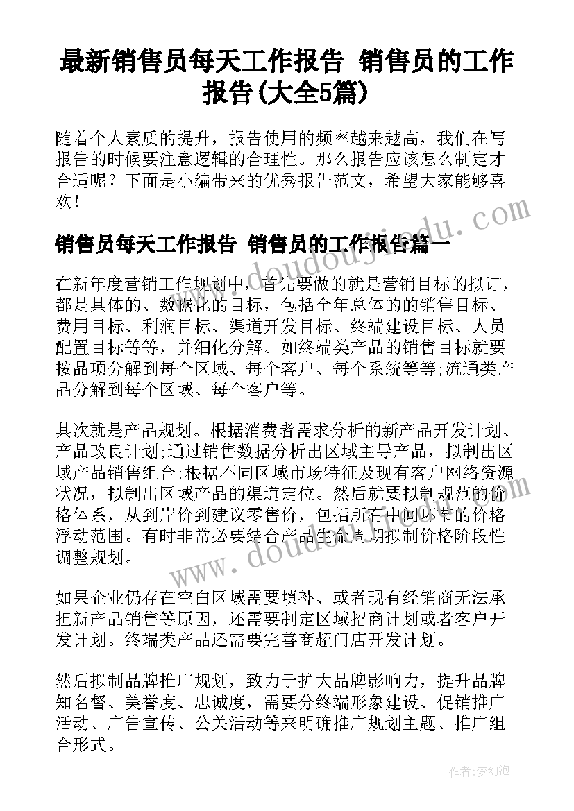 最新销售员每天工作报告 销售员的工作报告(大全5篇)