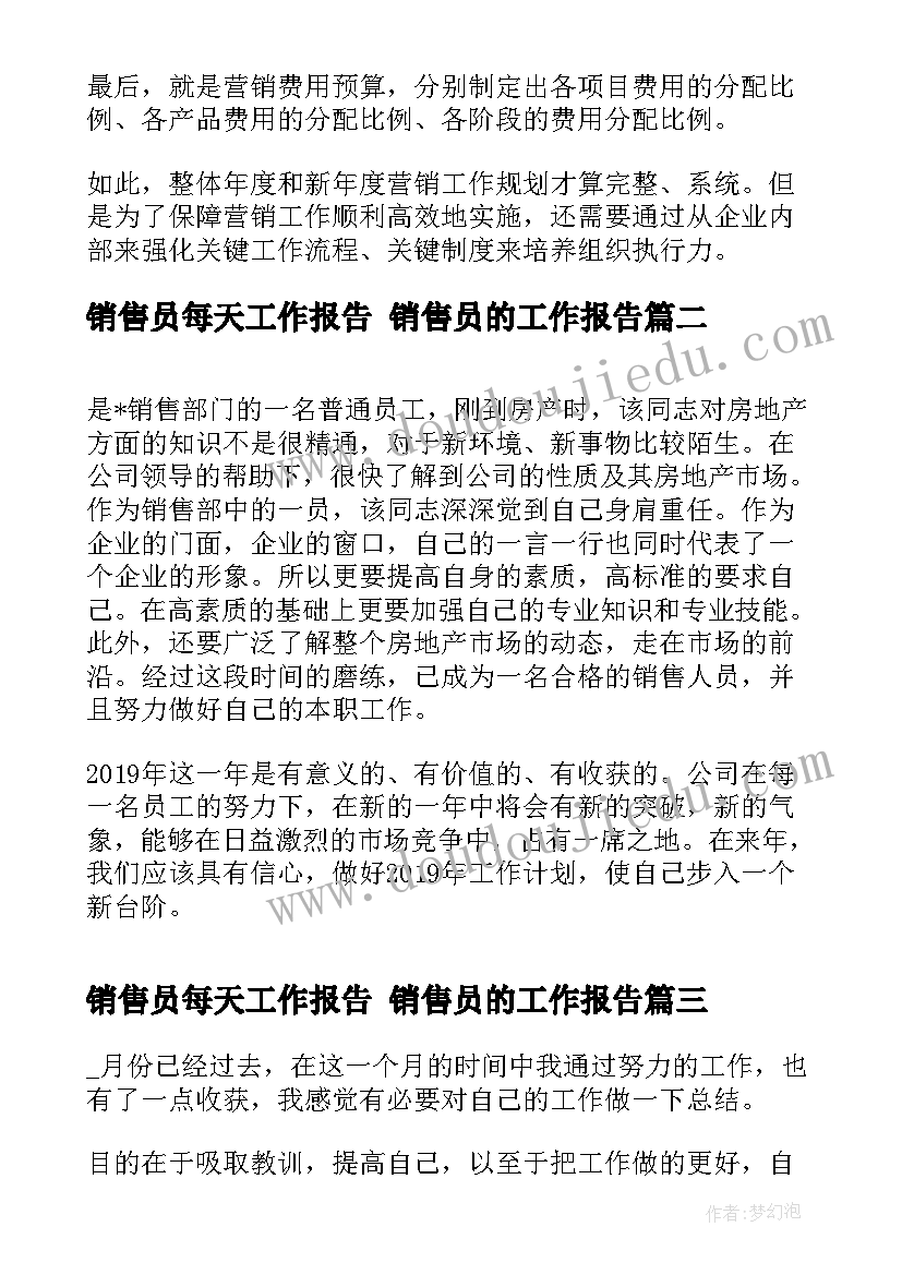 最新销售员每天工作报告 销售员的工作报告(大全5篇)