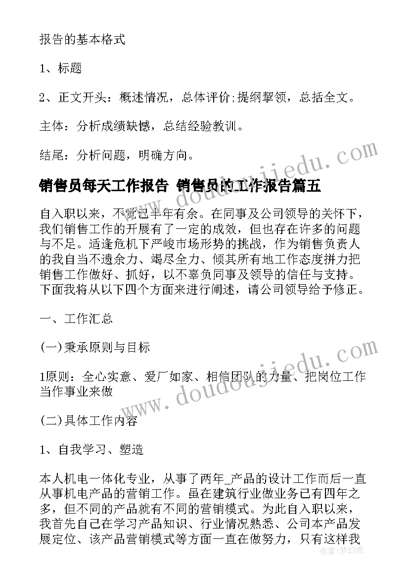 最新销售员每天工作报告 销售员的工作报告(大全5篇)