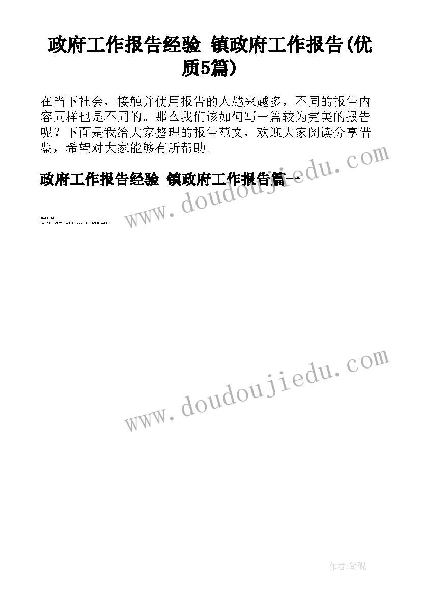 政府工作报告经验 镇政府工作报告(优质5篇)