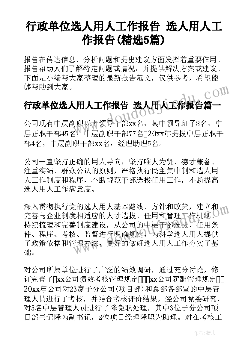 行政单位选人用人工作报告 选人用人工作报告(精选5篇)