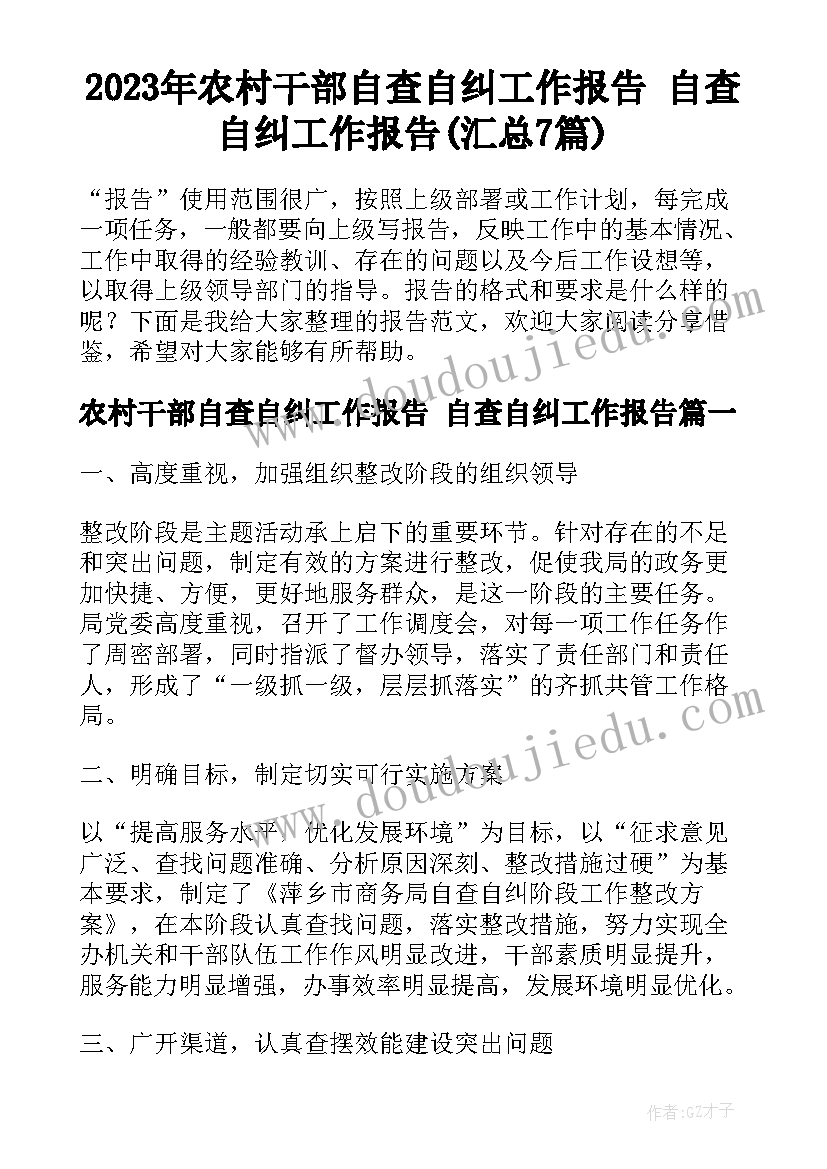 2023年农村干部自查自纠工作报告 自查自纠工作报告(汇总7篇)