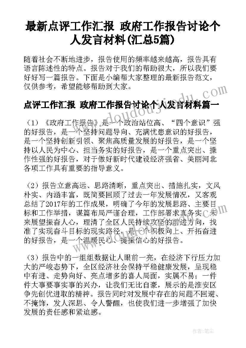 最新点评工作汇报 政府工作报告讨论个人发言材料(汇总5篇)