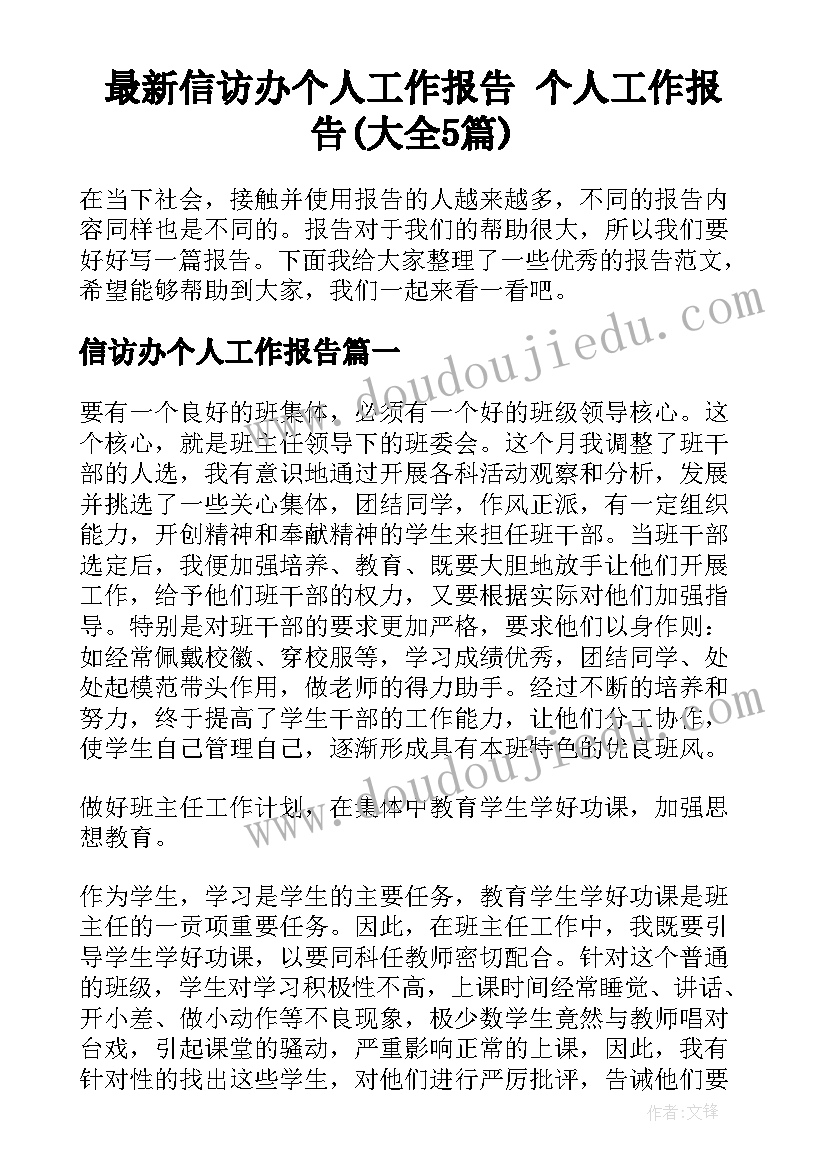 最新信访办个人工作报告 个人工作报告(大全5篇)