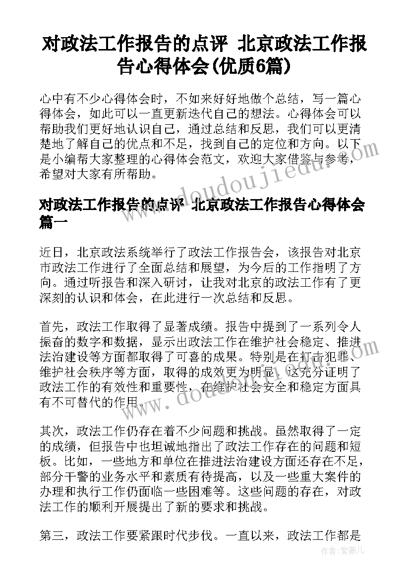 对政法工作报告的点评 北京政法工作报告心得体会(优质6篇)